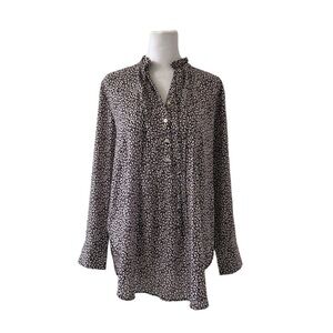 LOFT medium petite blouse long sleeves floral lightweight brown white